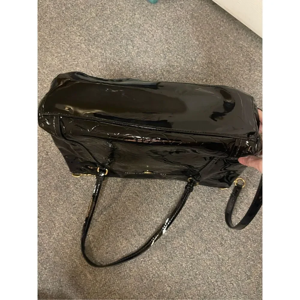 COACH Women's Black Op Art Glossy Patent‎ Leather Tote Bag Purse - Picture 12 of 12